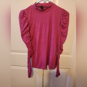 bobi Fuchsia Long Sleeve Top with Ruched Detail